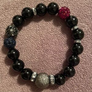Black beaded bracelet with rhinestones NIB